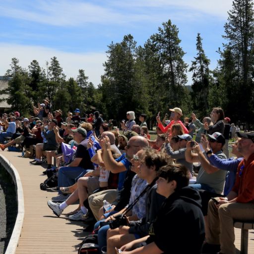 Old Faithful's crowd on June 1. Photo by Douglas Scott.