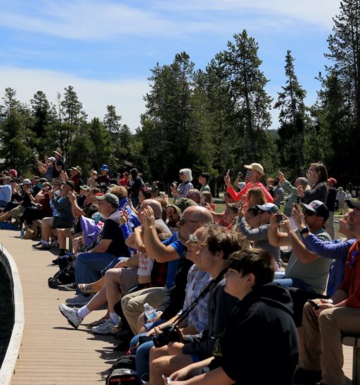 Old Faithful's crowd on June 1. Photo by Douglas Scott.