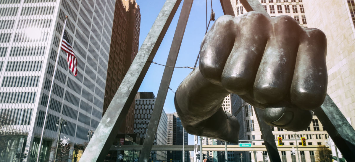 The Best of Detroit - The Monument to Joe Louis, known also as "The Fist", a memorial to the boxer at Detroit's Hart Plaza. Shutterstock