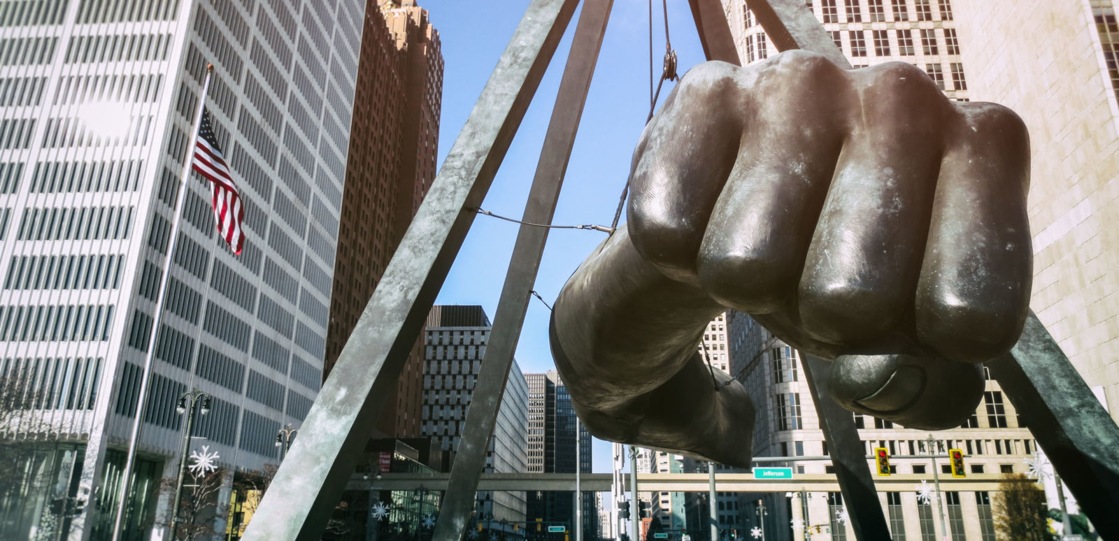 The Best of Detroit - The Monument to Joe Louis, known also as "The Fist", a memorial to the boxer at Detroit's Hart Plaza. Shutterstock