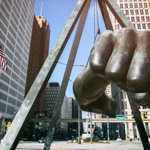 The Best of Detroit - The Monument to Joe Louis, known also as "The Fist", a memorial to the boxer at Detroit's Hart Plaza. Shutterstock