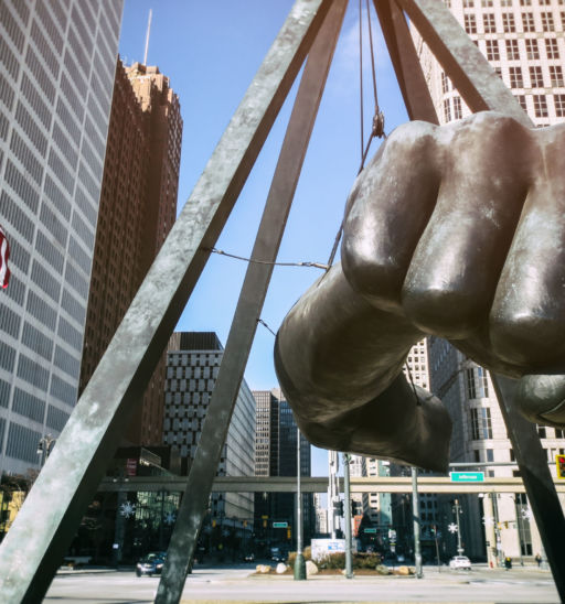 The Best of Detroit - The Monument to Joe Louis, known also as "The Fist", a memorial to the boxer at Detroit's Hart Plaza. Shutterstock