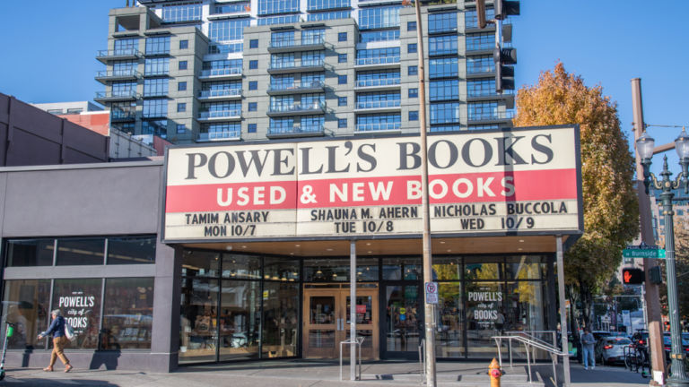 Powell's Books In the city of Portland, Oregon. Powell's Books is the largest independent bookstore in the world.