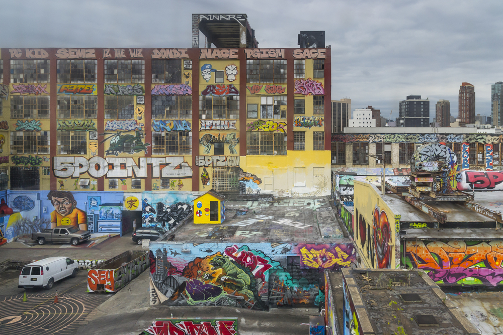 Famed 5 Pointz building and others, covered with graffiti in 2013. Queens in New York City.  Photo: Shutterstock.