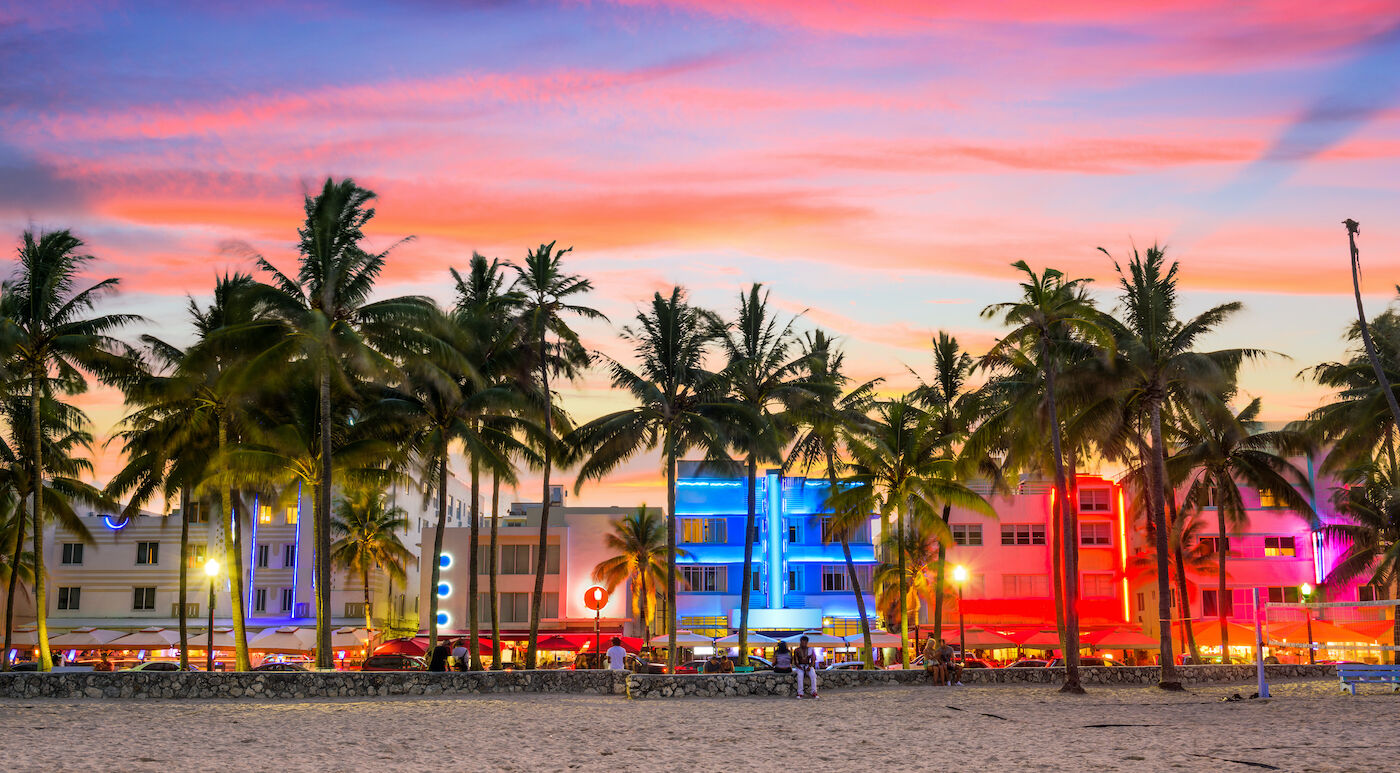 Miami Beach, Florida, on Ocean Drive at sunset. Photo via Shutterstock.