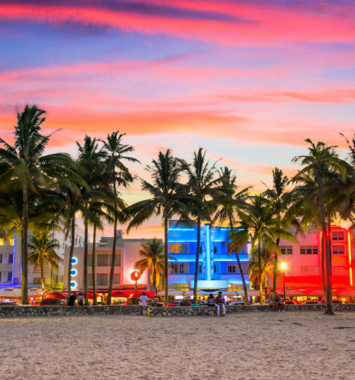 Miami Beach, Florida, on Ocean Drive at sunset. Photo via Shutterstock.