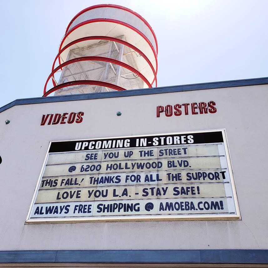A sign outside of the original Amoeba Music, L.A.