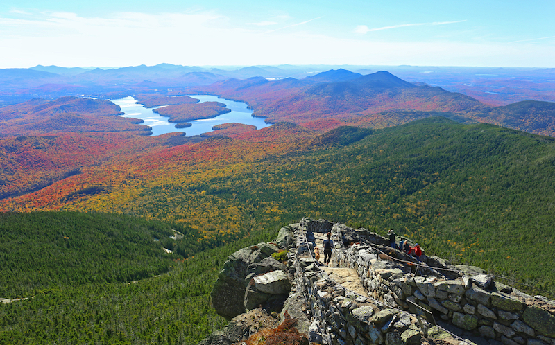 Greatest Summertime Lake Towns: Lake Placid view from top of Whiteface Mountain in fall. Photo via Shutterstock.