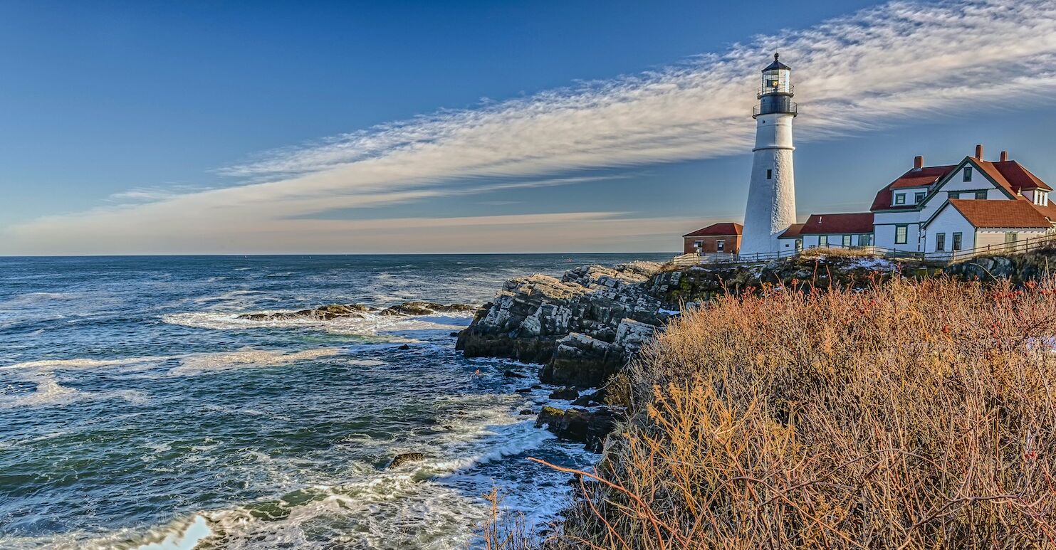 Cape Elizabeth is the home of Portland Head Light. Situated along the spectacular shores of Fort Williams Park. Photo via Shutterstock.