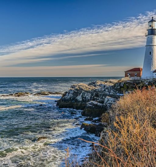 Cape Elizabeth is the home of Portland Head Light. Situated along the spectacular shores of Fort Williams Park. Photo via Shutterstock.