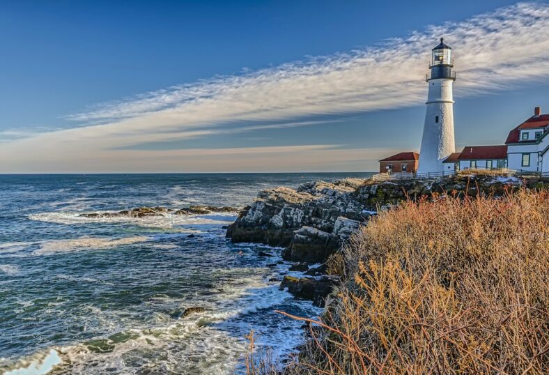 Cape Elizabeth is the home of Portland Head Light. Situated along the spectacular shores of Fort Williams Park. Photo via Shutterstock.