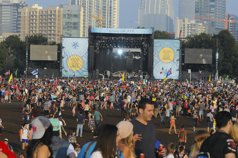 Austin - October 12:  Crowds gather in front of the Samsung Galaxy stage during the  Austin City Limits Music Festival on October 12, 2014. Photo via Shutterstock.