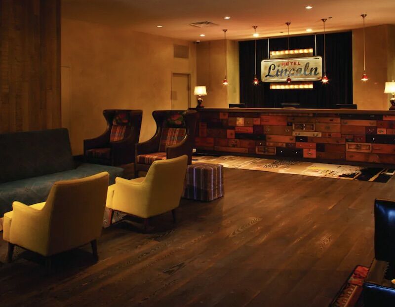 Front desk area at Hotel Lincoln in Chicago.