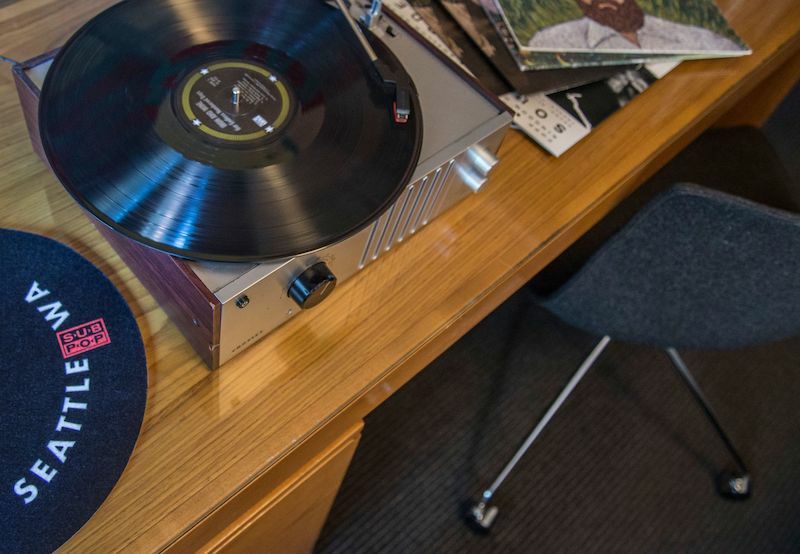 Record player in the a Hotel Max room. Photo courtesy of Hotel Max.