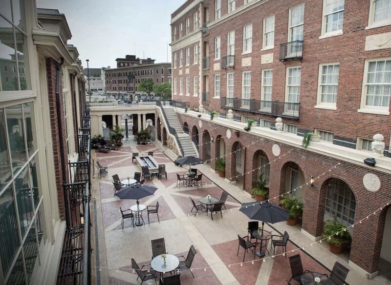 Magnolia Hotel courtyard in Omaha, Nebraska