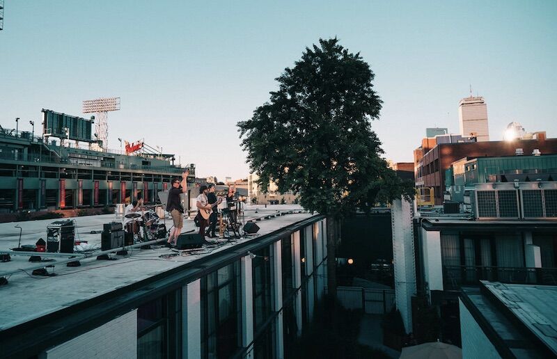 Band performs on the roof of the Verb Hotel in Boston.