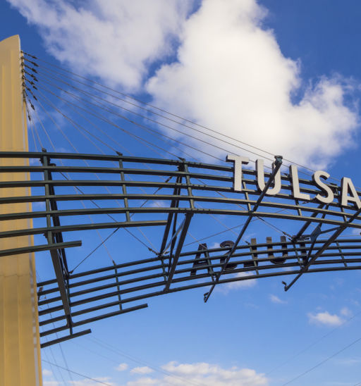 The famous Route 66 Gate in Tulsa, Oklahoma. Photo via Shutterstock.