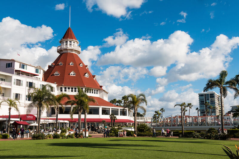 The courtyard and main building of the Hotel del Coronado. This historic beachfront hotel, built in 1888, was formerly the largest resort hotel in the world. Photo by Shutterstock.