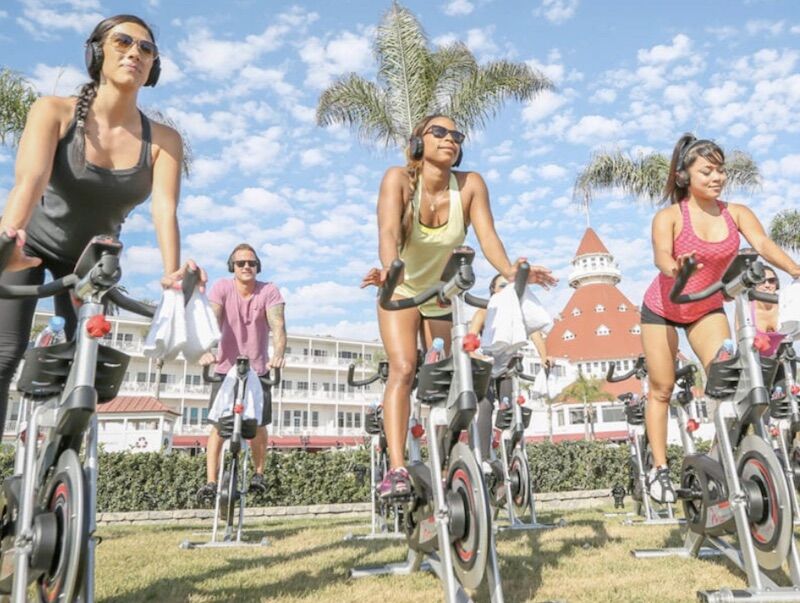 Beach spin class at Hotel Del Coronado.