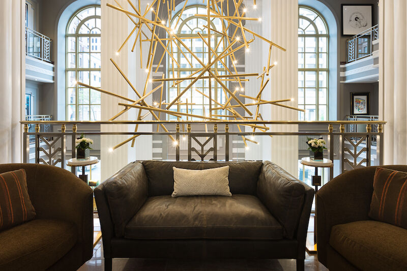 The mezzanine at Hotel LeVeque in Columbus, Ohio