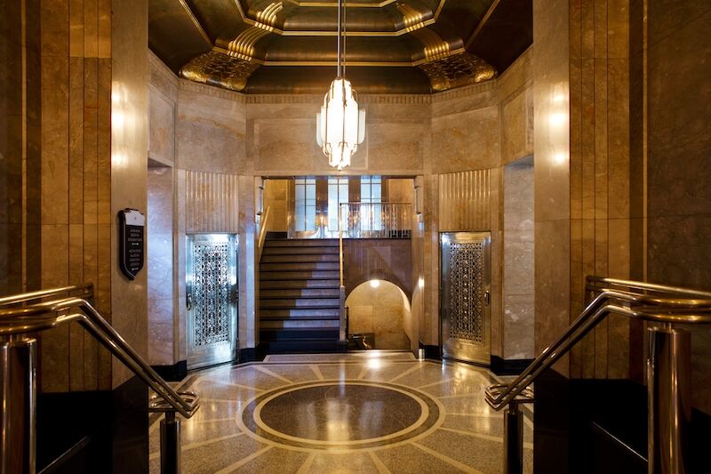 Kimpton Cardinal, historic elevator lobby. Credit: Visit Winston Salem