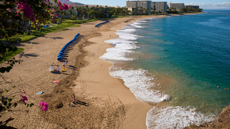 Looking down on Kaanapali Beach, Maui, Hawaii. Photo via Shutterstock.