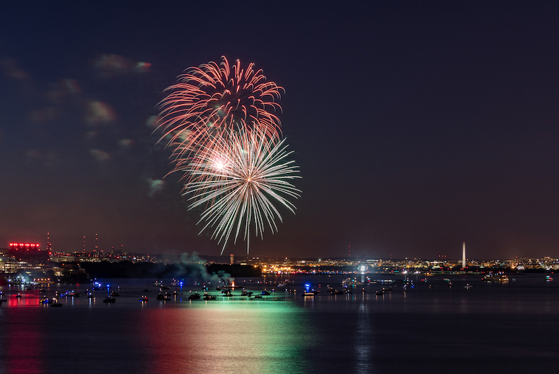 Fireworks Over Potomac River with Washington DC and Alexandria. Photo by Shutterstock.
