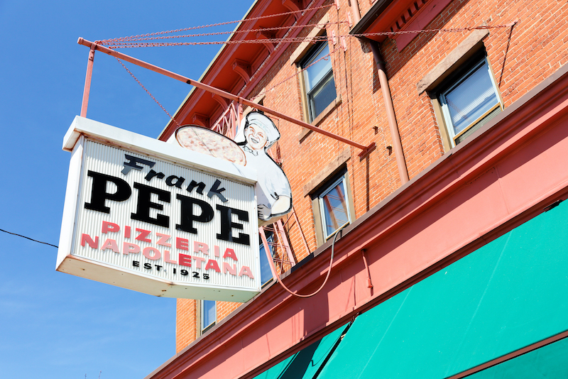 New Haven, Connecticut - The Famous Frank Pepe Pizzeria Napoletana Near Yale University. Photo via Shutterstock.