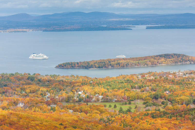 Mt. Desert Island. Acadia National Park, Cadillac Mountain, view towards bar Harbor from the summit. Photo by Shutterstock.