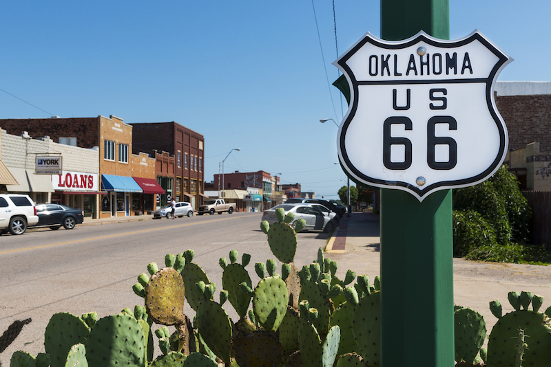 Oklahoma Route 66 Sign along the historic Route 66 in Oklahoma. Photo by Shutterstock.