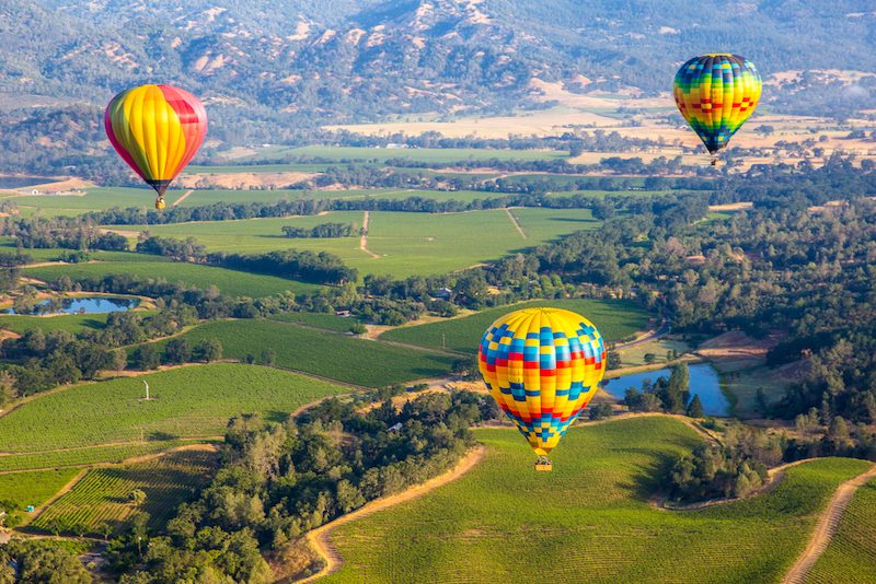 Hot air balloon trip in Napa Valley, California. Photo by Shutterstock.