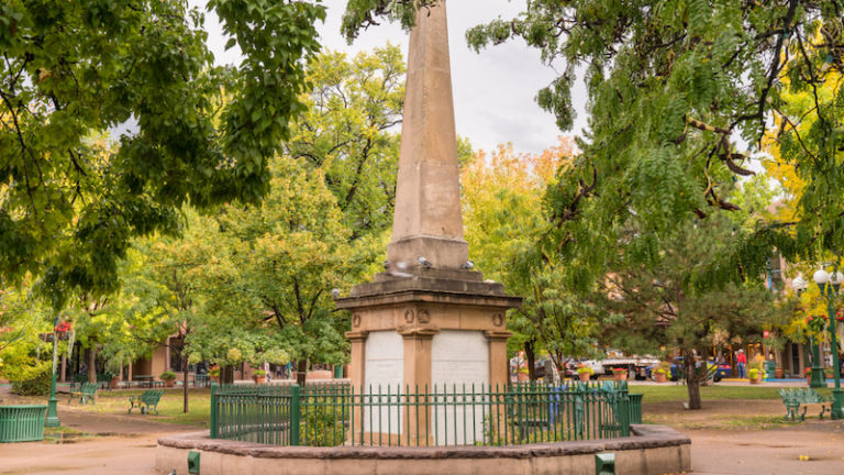 Santa Fe Plaza in Santa Fe, New Mexico. Photo by Shutterstock.