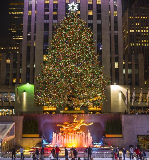 Rockefeller Center in New York City during the holidays.