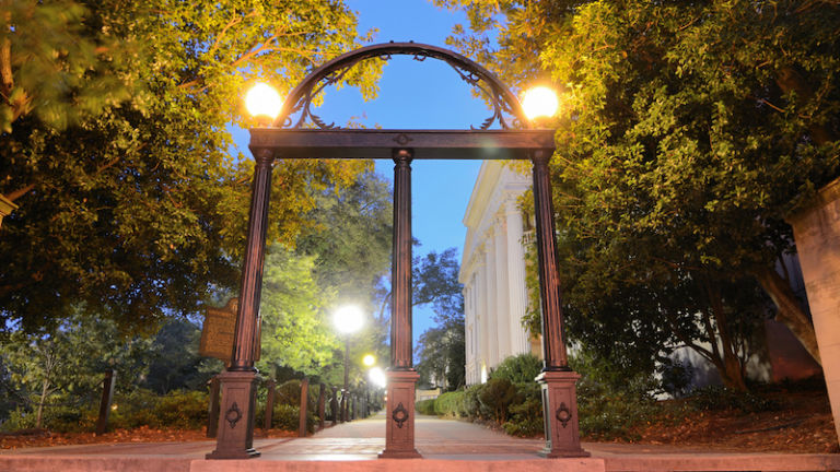 Historic steel archway on the campus of the University of Georgia in Athens, Georgia. Photo by Shutterstock.