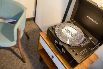 Record player in a hotel room