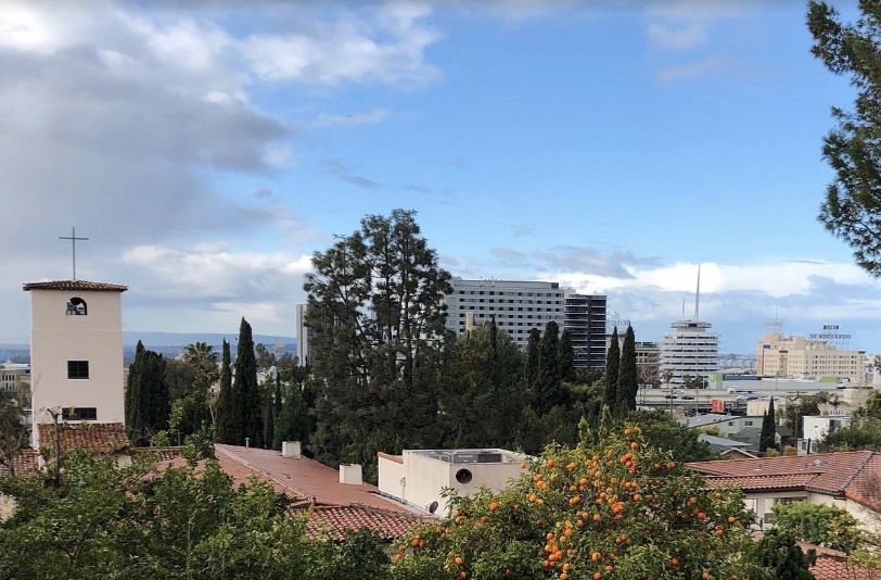 The red roof of the Monastery of the Angels in Los Angeles 