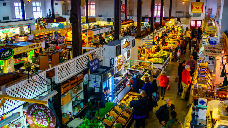 February 14, 2020: Standholder’s and shoppers actively engage in commerce at the city’s Central Market near Penn Square.