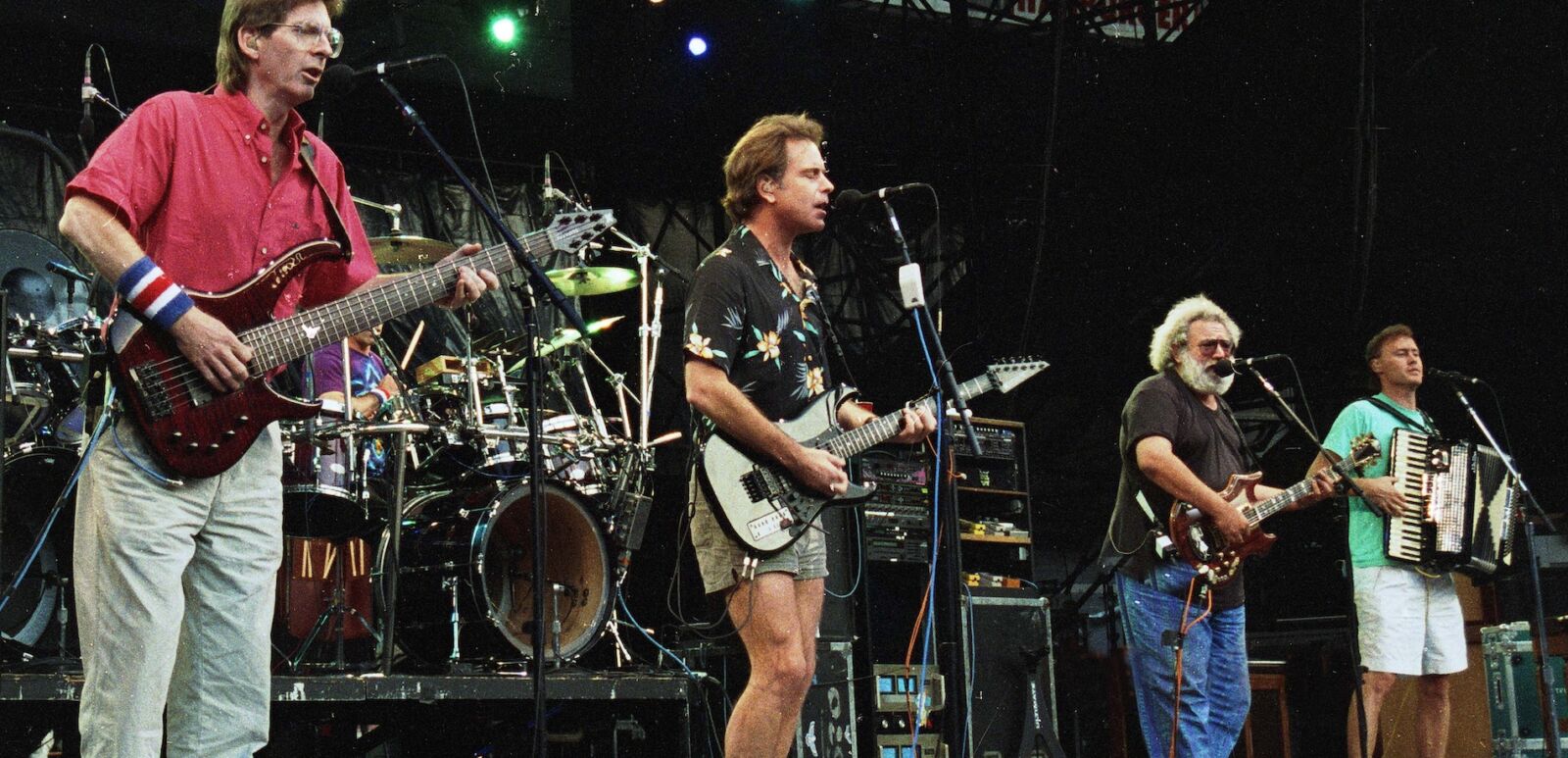 The Grateful Dead in concert in Washington, D.C., on Saturday, June 20, 1992. From left, Phil Lesh, Bob Wier, Jerry Garcia, and Bruce Hornsby. Photo via Shutterstock.