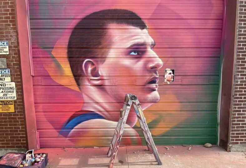 Mural of Denver Nugget Nikola Jokić mural by Detour303.