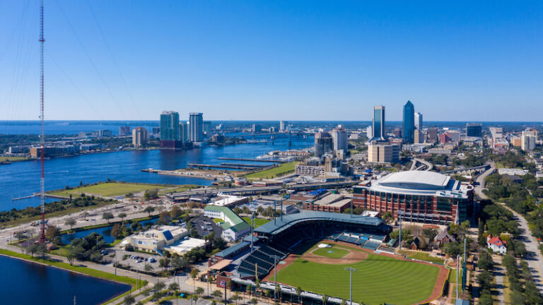 Jacksonville, Florida - December 18, 2020: Aerial view of 121 Financial Ballpark. Photo via Shutterstock.