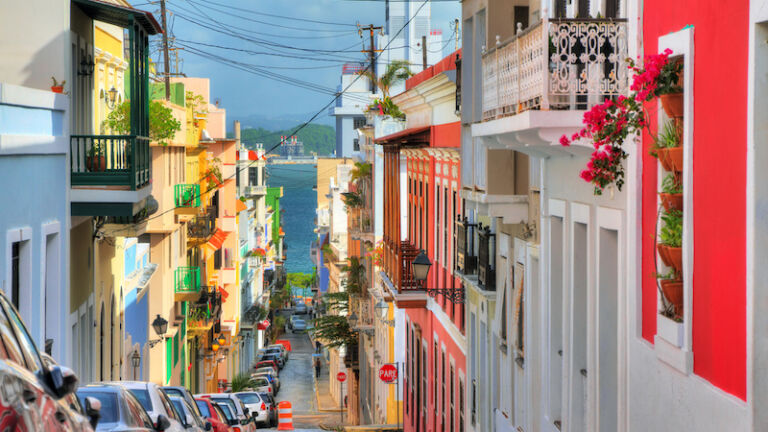 Beautiful typical traditional vibrant street in San Juan, Puerto Rico. Photo by Shutterstock.