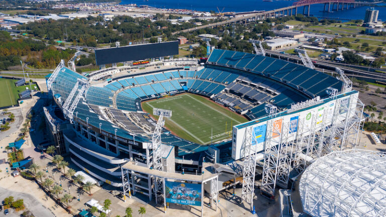 Jacksonville, Florida - Aerial view of Tiaa Bank Field. Photo via Shutterstock.