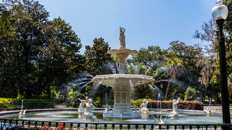 The Forsythe Park Fountain, Savannah, Georgia. Photo via Shutterstock.