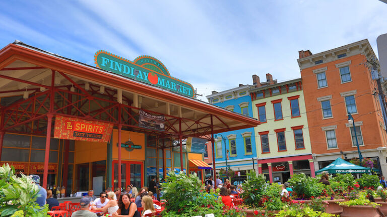 Findlay Market is a trendy farmer's marketplace in the historic Over the Rhine district in Cincinnati, Ohio. It attracts hundreds of visitors daily. Photo via Shutterstock.