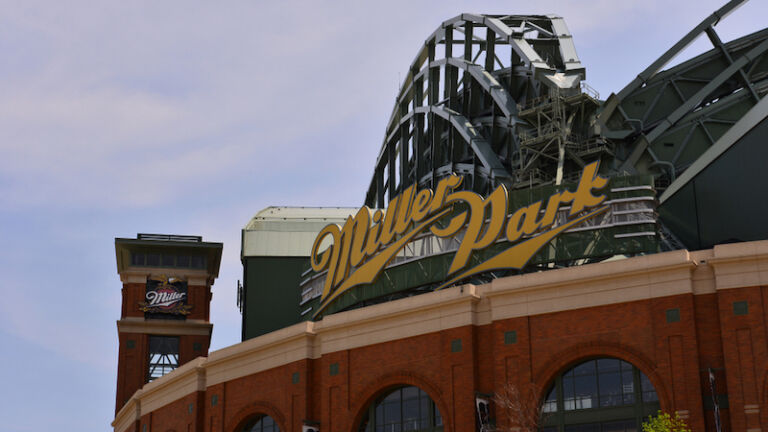 Milwaukee County Stadium Miller Park home of the Brewers in a nice spring day.