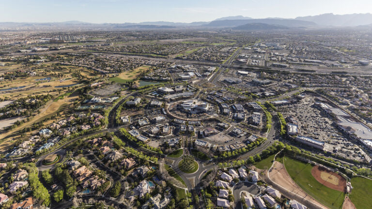 Aerial view of the Summerlin neighborhood in Las Vegas, Nevada. Via Shutterstock.