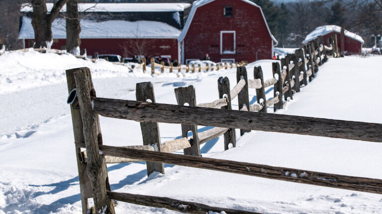 East Aurora, New York, USA - February 22 2020 - Scenic Knox Farm State Park after heavy snow. Photo via Shutterstock.