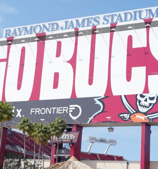 Sign outside Raymond James Stadium in Tampa.