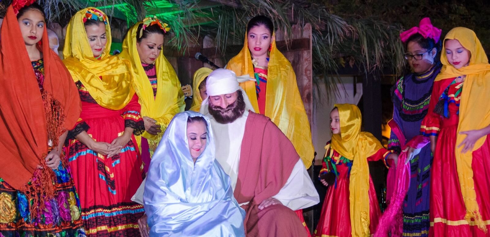 Scene of Las Posadas actors in Santa Fe, New Mexico