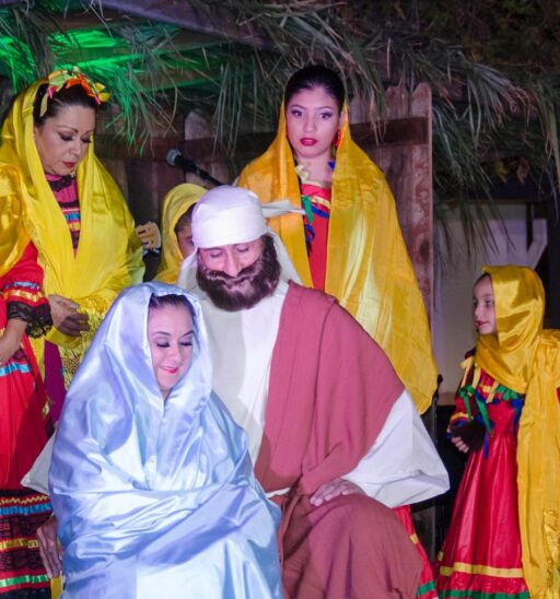 Scene of Las Posadas actors in Santa Fe, New Mexico